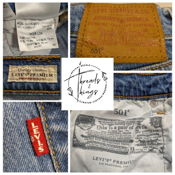 LEVIS 501 Premium Denim Jeans BIG E Red Tag Leather Vintage Button Fly 90's Y2K - Picture 2 of 9